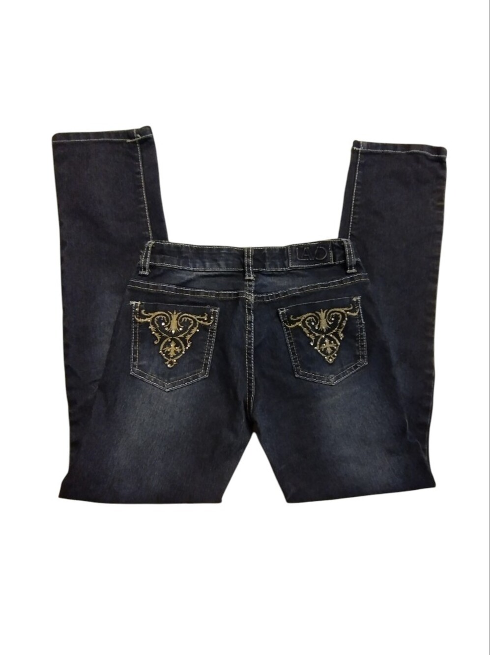 💚 EUC LAVO Girl’s Dark Wash Embroidered Back Pocket Jeans Rhinestone Size 8